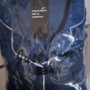 Navy Pajama Set with White Piping